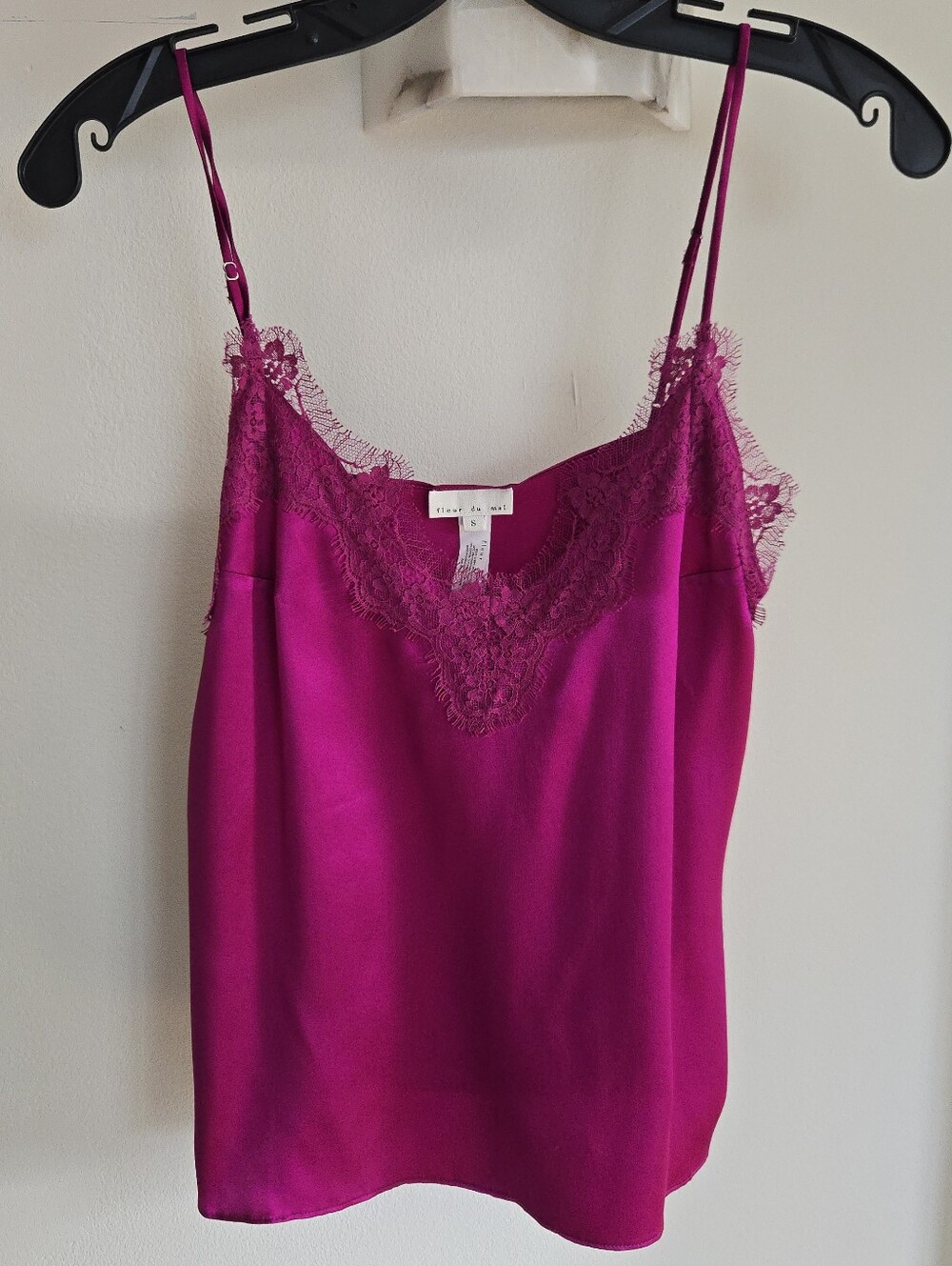 Fleur du Mal Silk Lace Trim Camisole Bougainvillea